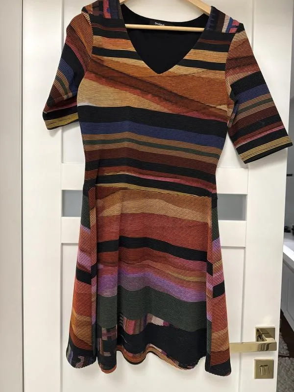 Rochie casual Desigual EU 38 | Multicolor, Midi, Mânecă scurtă, Dungi, Raion - Image 5