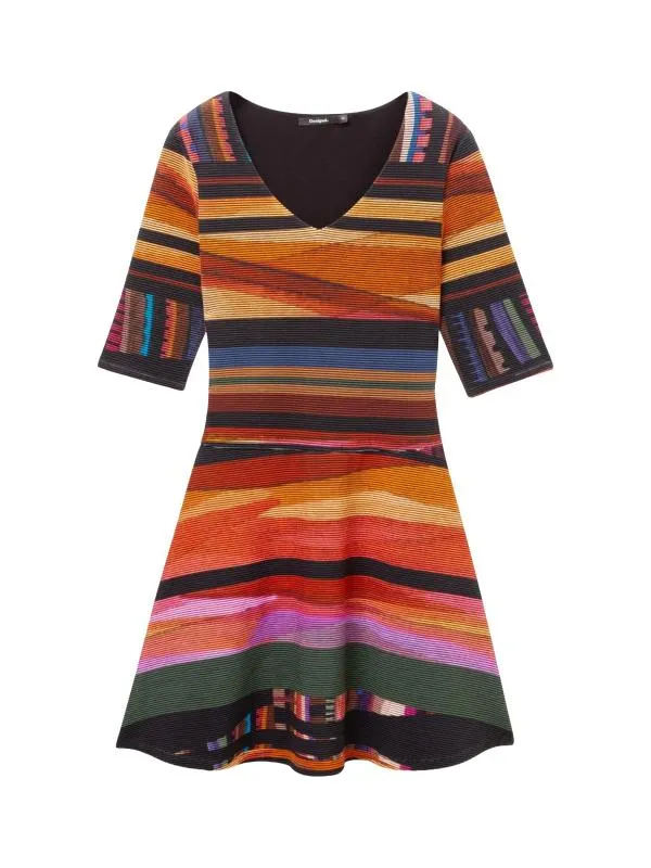 Rochie casual Desigual EU 38 | Multicolor, Midi, Mânecă scurtă, Dungi, Raion