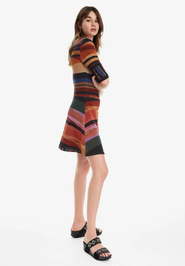 Rochie casual Desigual EU 38 | Multicolor, Midi, Mânecă scurtă, Dungi, Raion - Image 2
