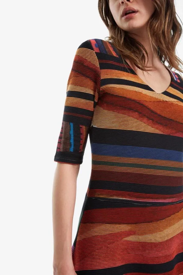 Rochie casual Desigual EU 38 | Multicolor, Midi, Mânecă scurtă, Dungi, Raion - Image 4