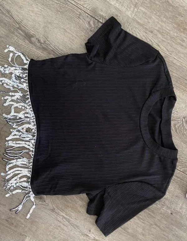 Top cropped Shein EU 38 | Negru, Cropped (Scurt), Mânecă scurtă - Image 4