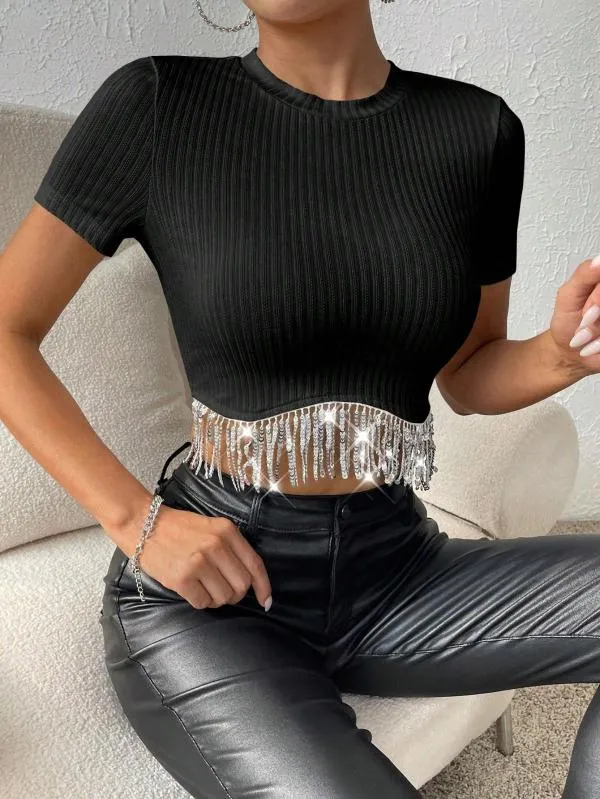 Top cropped Shein EU 38 | Negru, Cropped (Scurt), Mânecă scurtă - Image 3