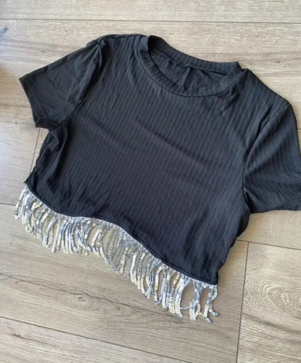 Top cropped Shein EU 38 | Negru, Cropped (Scurt), Mânecă scurtă - Image 5