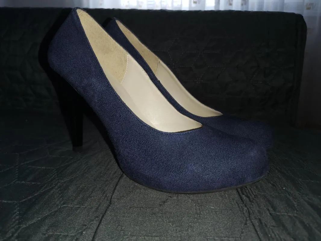 Pantofi cu toc înalt Leonardo EU 39 | Bleumarin, Piele întoarsă  Suede