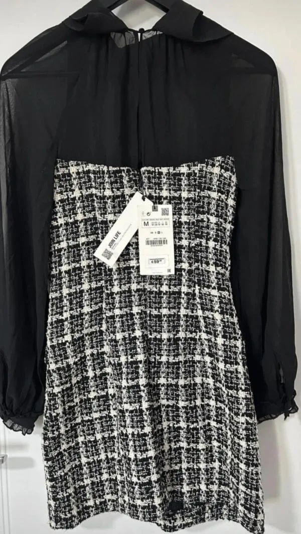 Rochie office Zara EU 38 | Negru, Mini, Carouri, Bumbac - Image 6