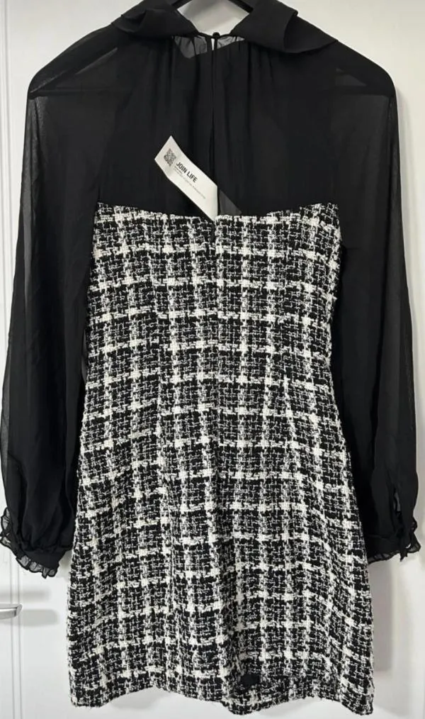 Rochie office Zara EU 38 | Negru, Mini, Carouri, Bumbac - Image 8