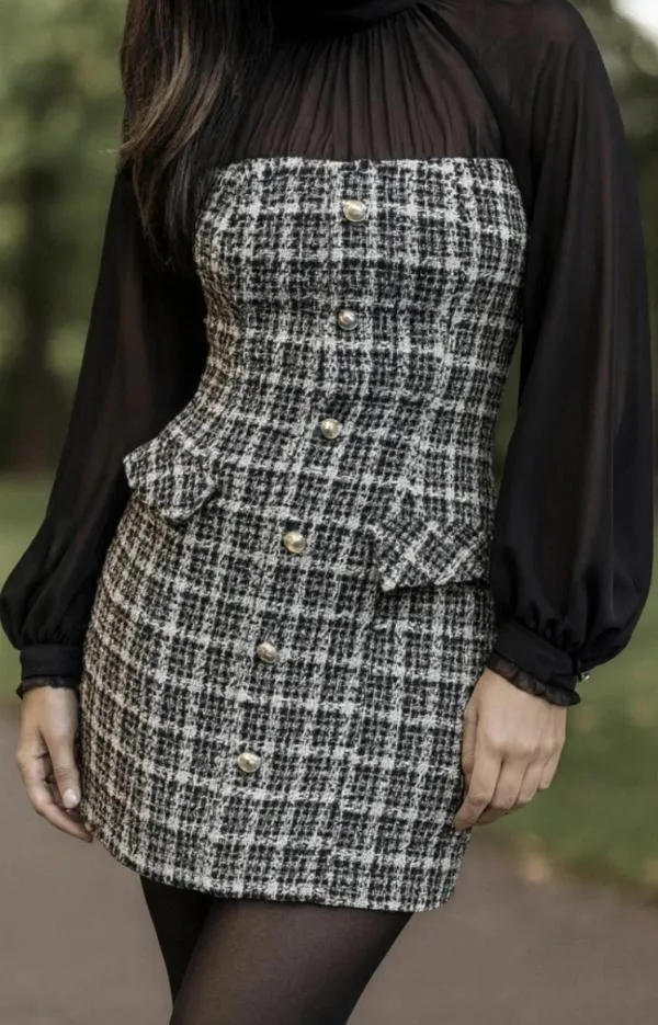 Rochie office Zara EU 38 | Negru, Mini, Carouri, Bumbac - Image 12