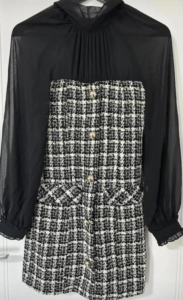 Rochie office Zara EU 38 | Negru, Mini, Carouri, Bumbac - Image 5