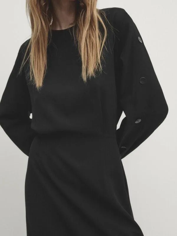 Rochie office Massimo Dutti EU 40 | Negru, Maxi, Mânecă lungă, Vâscoză - Image 4