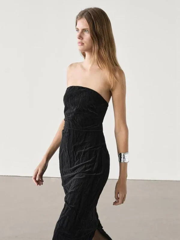Rochie de seară Massimo Dutti EU 38 | Negru, Midi, Cu umerii goi - Image 4