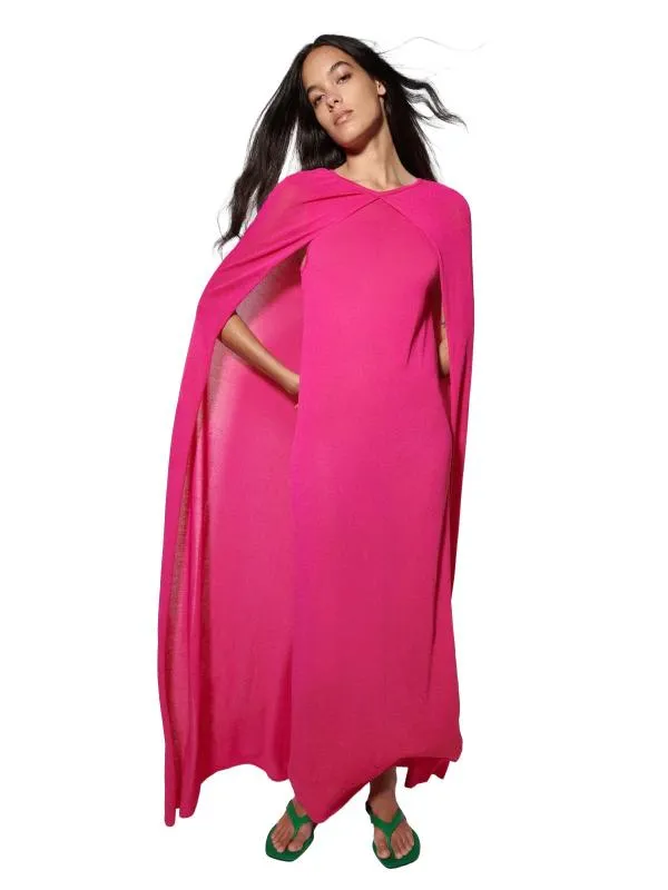 Rochie de seară Zara S | Fuchsia, Maxi, Mânecă lungă, Vâscoză