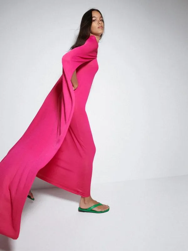Rochie de seară Zara S | Fuchsia, Maxi, Mânecă lungă, Vâscoză - Image 3