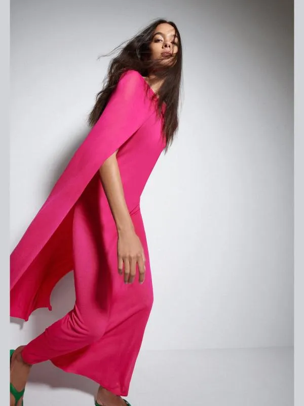Rochie de seară Zara S | Fuchsia, Maxi, Mânecă lungă, Vâscoză - Image 4