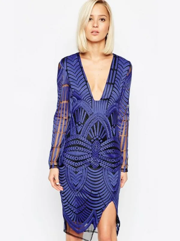 Rochie de ocazie Lavish Alice EU 38 | Albastru, Midi, Mânecă lungă, Poliester - Image 2