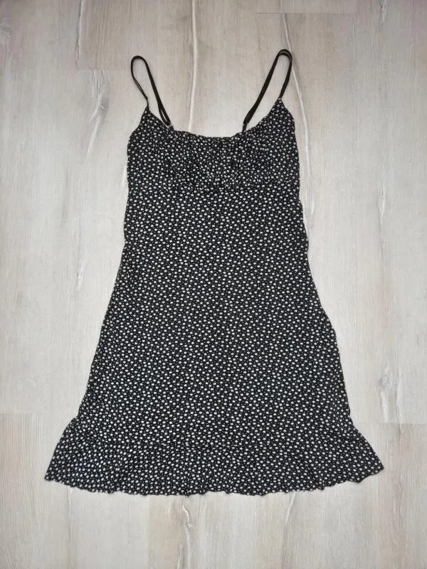 Rochie de vară S-M | Negru, Mini, Bretele subțiri, Floral & Tropical, Volane, Vâscoză - Image 2