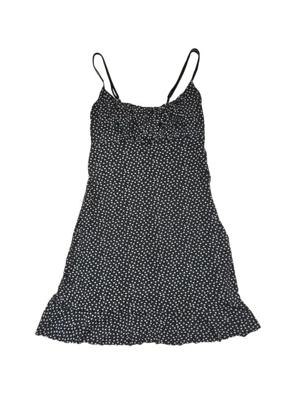 Rochie de vară S-M | Negru, Mini, Bretele subțiri, Floral & Tropical, Volane, Vâscoză