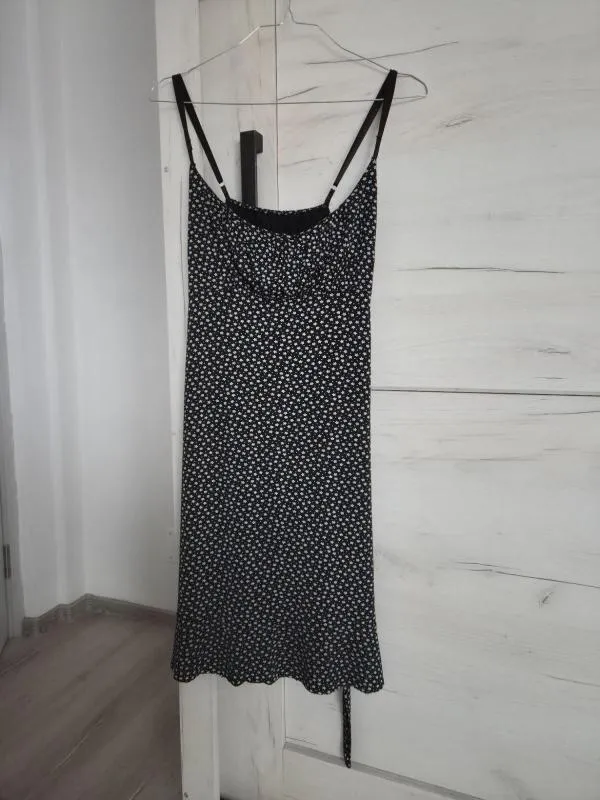 Rochie de vară S-M | Negru, Mini, Bretele subțiri, Floral & Tropical, Volane, Vâscoză - Image 3