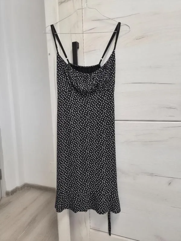 Rochie de vară S-M | Negru, Mini, Bretele subțiri, Floral & Tropical, Volane, Vâscoză - Image 4