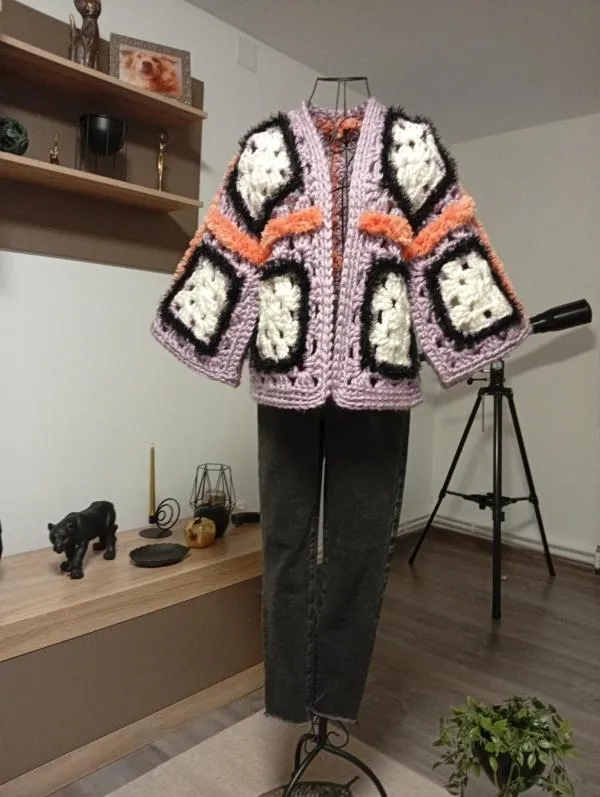Cardigan EU 36 | Mov, Abstract & Color Block, Acrilic