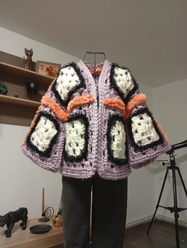 Cardigan EU 36 | Mov, Abstract & Color Block, Acrilic - Image 2