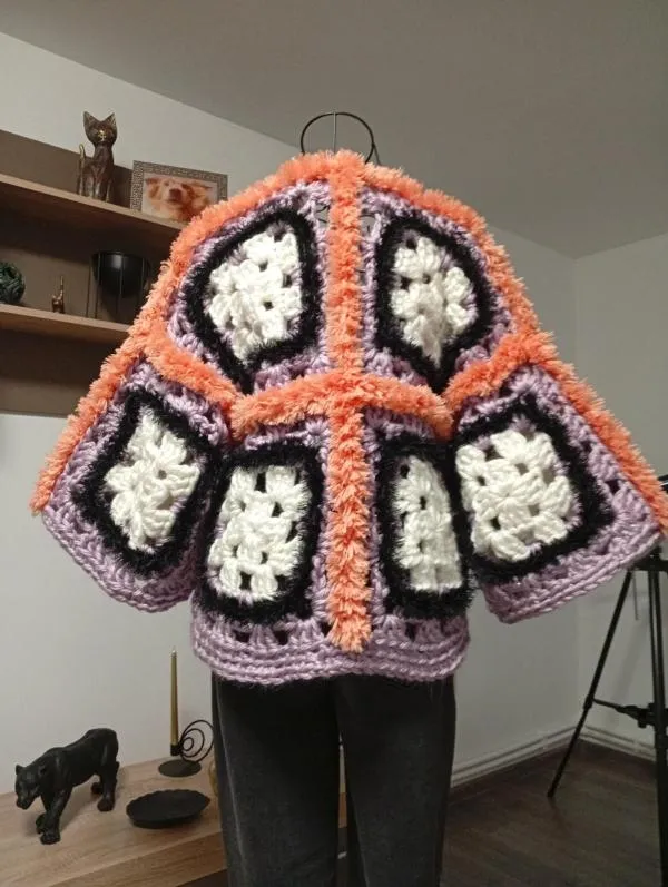 Cardigan EU 36 | Mov, Abstract & Color Block, Acrilic - Image 3