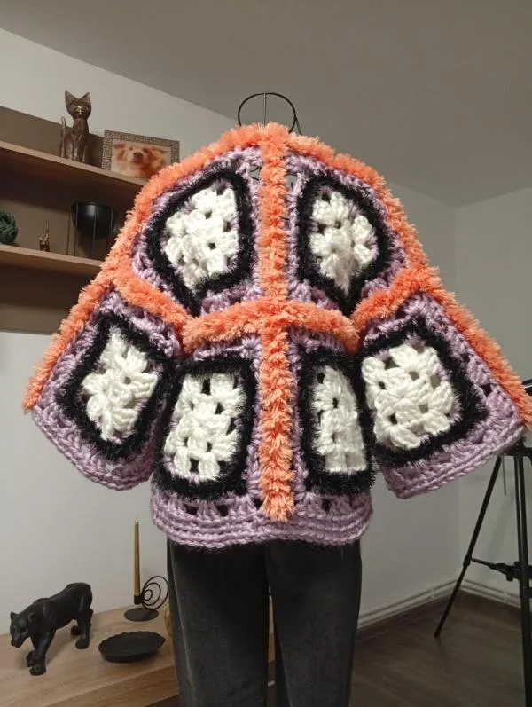 Cardigan EU 36 | Mov, Abstract & Color Block, Acrilic - Image 4