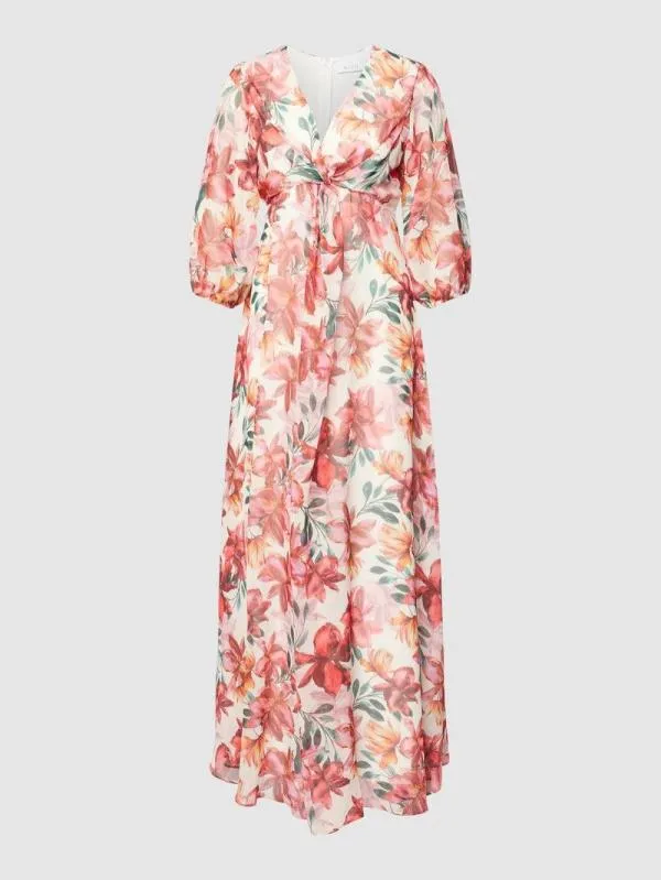 Rochie casual Kleo EU 36 | Corai, Maxi, Mânecă trei sferturi, Floral & Tropical, Pliuri, Poliester - Image 2