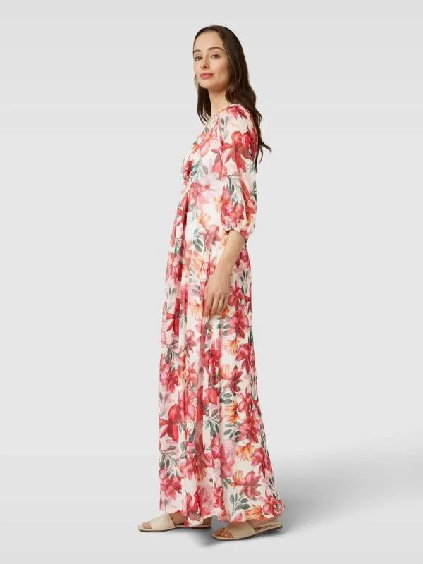 Rochie casual Kleo EU 36 | Corai, Maxi, Mânecă trei sferturi, Floral & Tropical, Pliuri, Poliester - Image 3