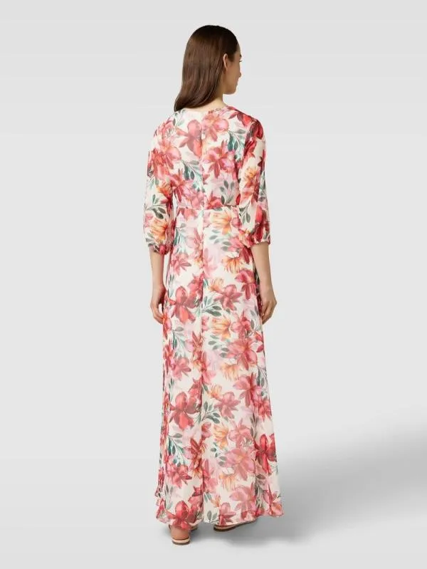 Rochie casual Kleo EU 36 | Corai, Maxi, Mânecă trei sferturi, Floral & Tropical, Pliuri, Poliester - Image 4