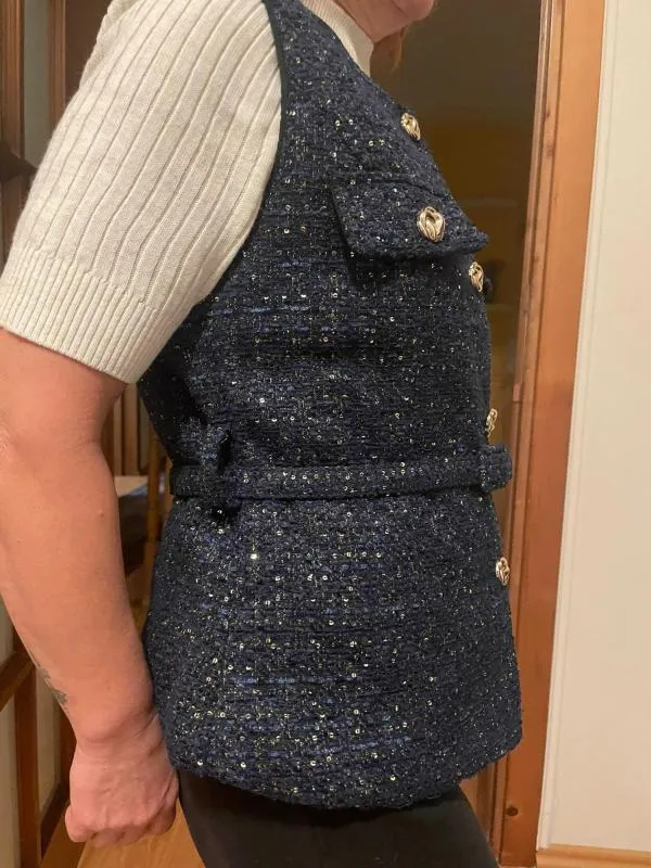 Vestă EU 34 | Bleumarin, Fără mâneci, Oriental & Paisley, Paiete, Acrilic - Image 3
