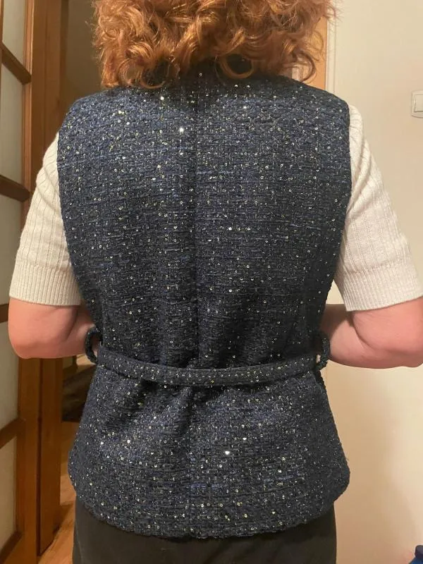 Vestă EU 34 | Bleumarin, Fără mâneci, Oriental & Paisley, Paiete, Acrilic - Image 4
