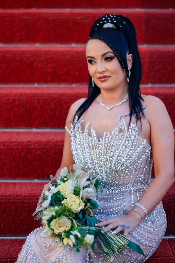Rochie de seară EU 36 | Bej, Maxi, Cu umerii goi, Pietre decorative - Image 5