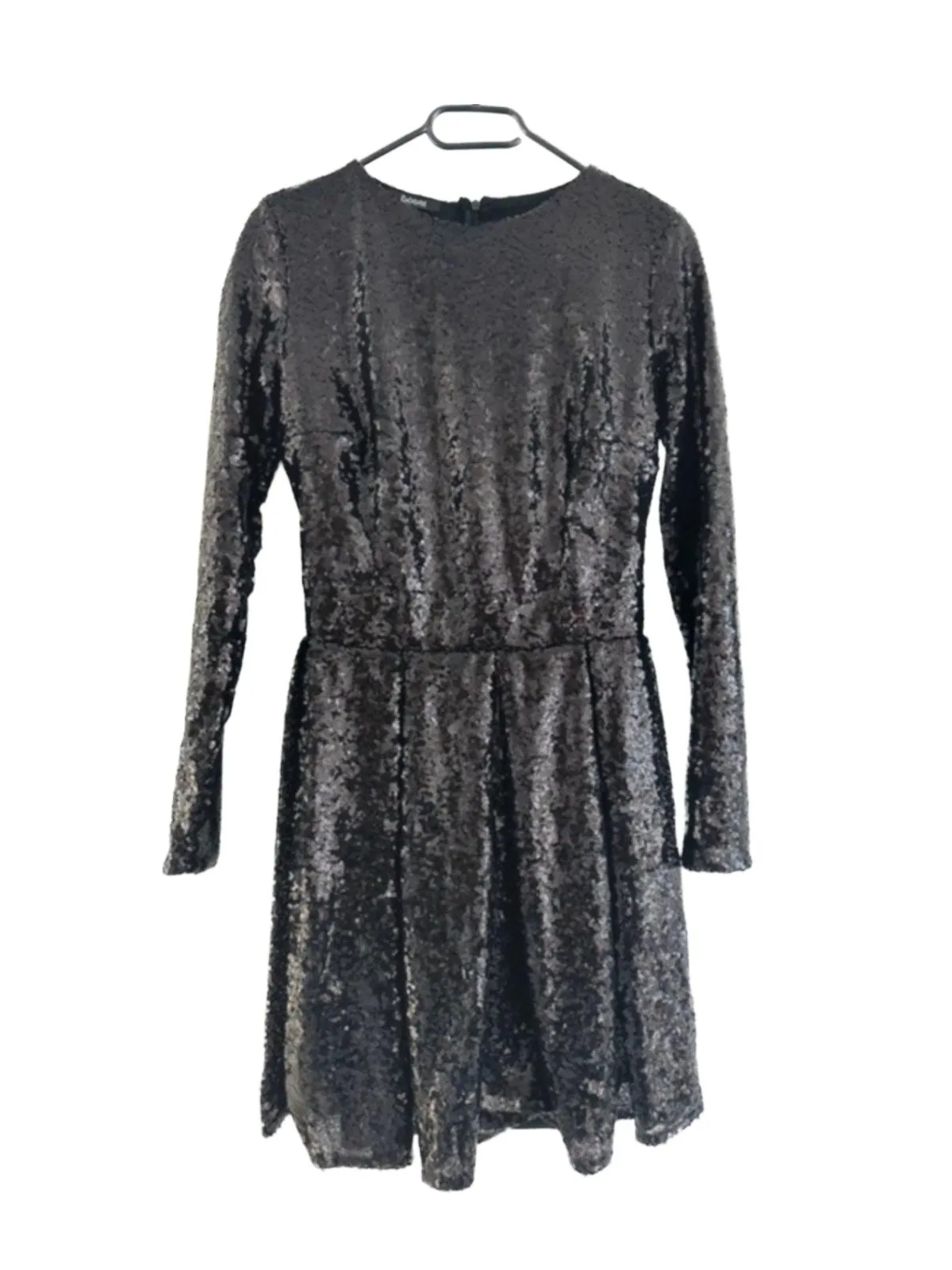 Rochie de ocazie Bogas S | Negru, Mini, Mânecă lungă, Paiete