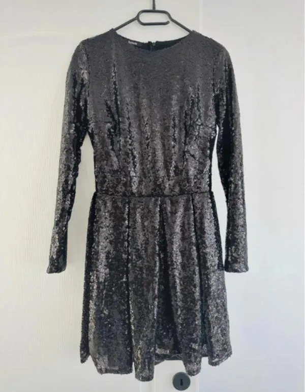 Rochie de ocazie Bogas S | Negru, Mini, Mânecă lungă, Paiete - Image 4