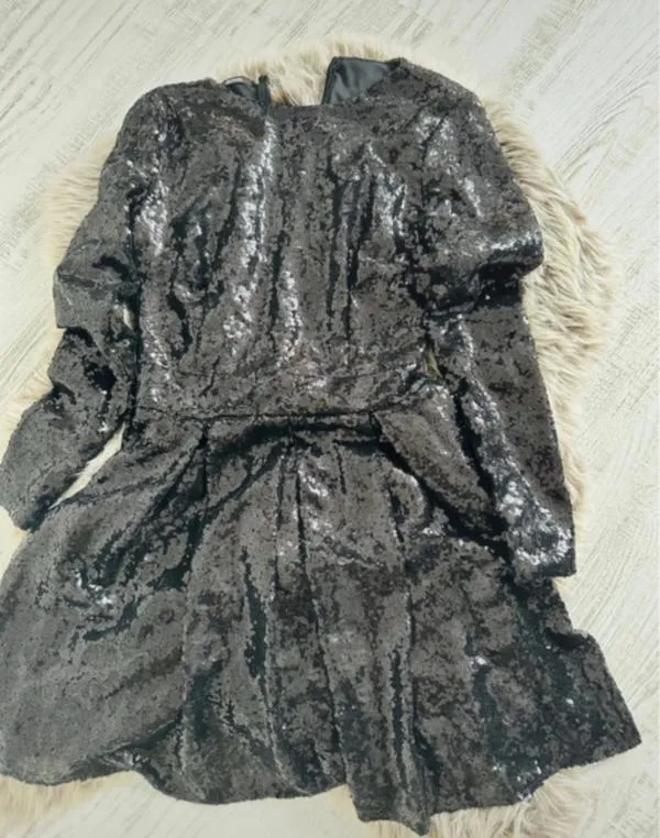 Rochie de ocazie Bogas S | Negru, Mini, Mânecă lungă, Paiete - Image 2