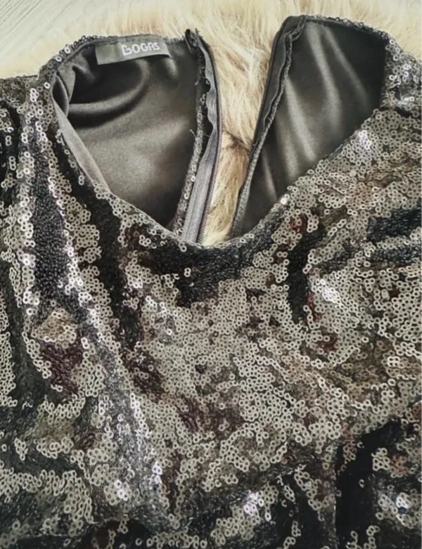 Rochie de ocazie Bogas S | Negru, Mini, Mânecă lungă, Paiete - Image 3