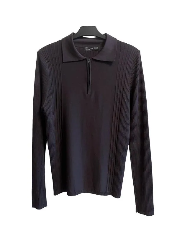 Bluză Zara L | Negru, Mânecă lungă, Raion