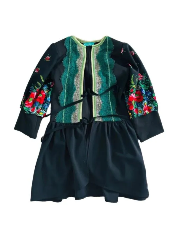 Bluză tip ie Venezia S | Negru, Normal, Mânecă trei sferturi, Floral & Tropical