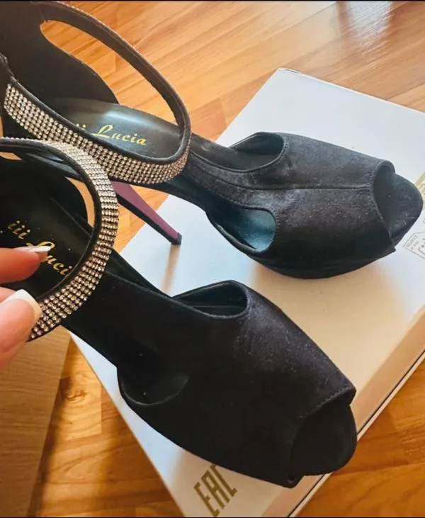 Sandale cu toc iii Lucia EU 37 | Negru, Piele întoarsă Suede
