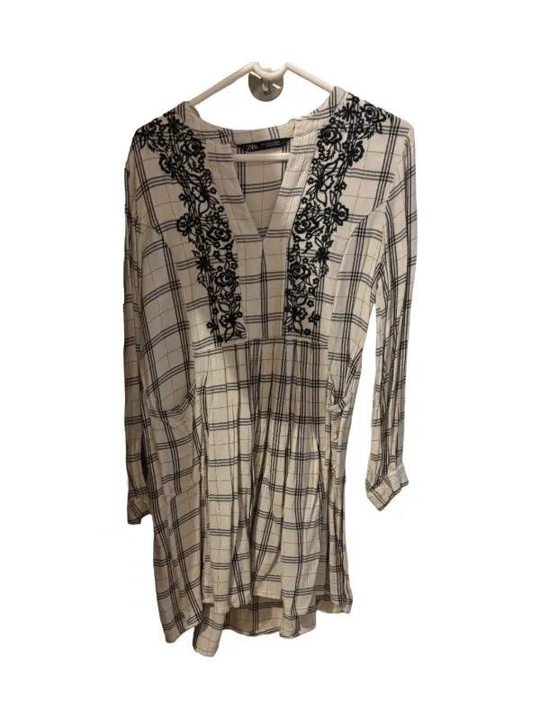 Rochie tip cămașă Zara EU 36 | Crem, Mini, Mânecă lungă, Carouri