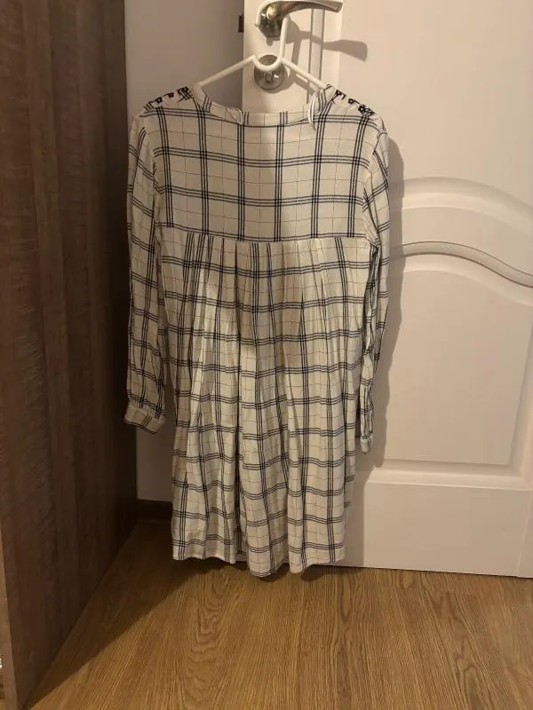 Rochie tip cămașă Zara EU 36 | Crem, Mini, Mânecă lungă, Carouri - Image 3