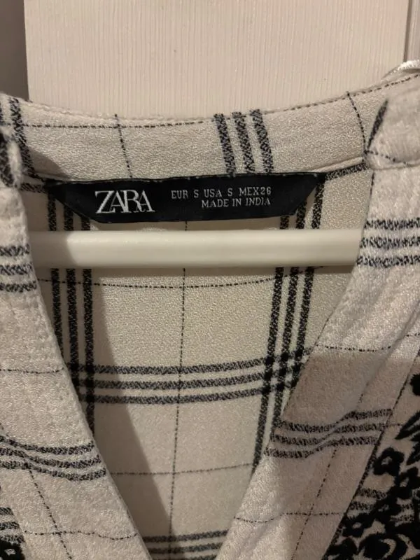 Rochie tip cămașă Zara EU 36 | Crem, Mini, Mânecă lungă, Carouri - Image 4