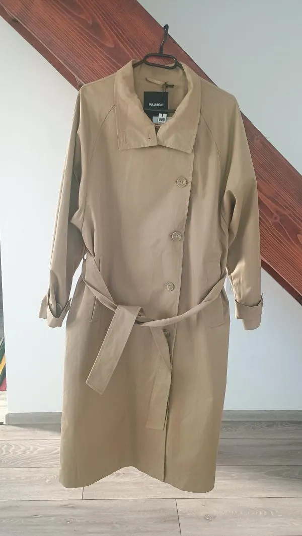 Trenci Pull&Bear S | Bej, Fără glugă - Image 2