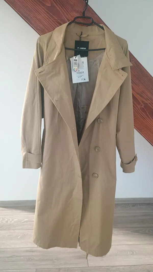 Trenci Pull&Bear S | Bej, Fără glugă - Image 3