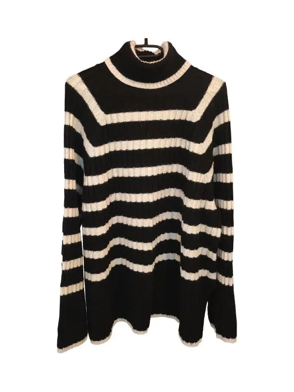 Pulover cu guler înalt H&M L | Negru, Normal, Regular fit, Dungi