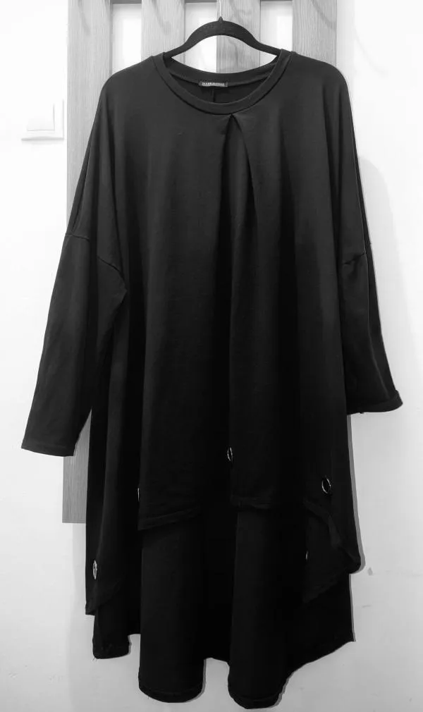 Rochie casual M | Negru, Midi, Volane, Bumbac - Image 2