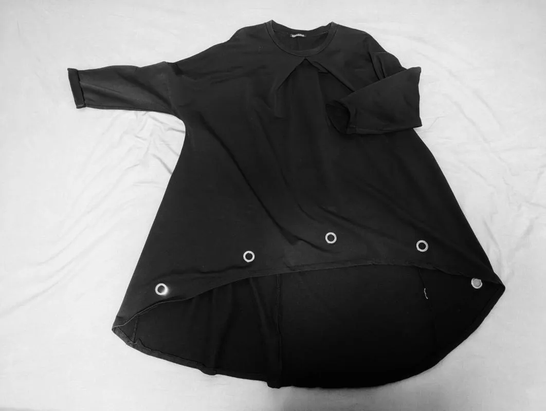 Rochie casual M | Negru, Midi, Volane, Bumbac - Image 5