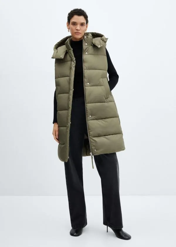 Vestă Mango EU 36 | Khaki, Cu glugă detașabilă, Monocrom - Image 2