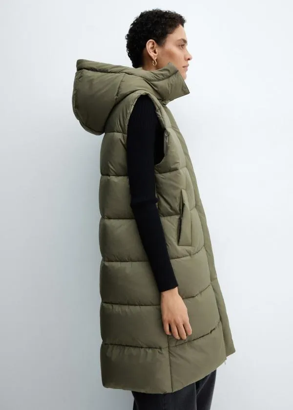 Vestă Mango EU 36 | Khaki, Cu glugă detașabilă, Monocrom - Image 4