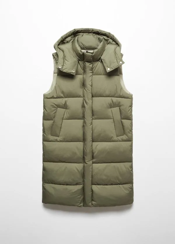 Vestă Mango EU 36 | Khaki, Cu glugă detașabilă, Monocrom - Image 5